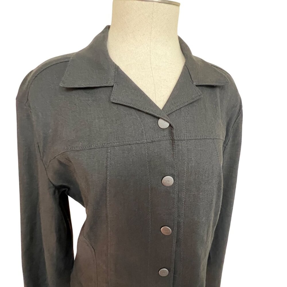 TAHARI Black Button-Front Long-Sleeve Linen Blend Jacket Women’s Large - Picture 9 of 9